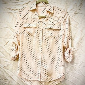 Ladies’ NY & Co Button-Down Blouse Pink Polka Dot